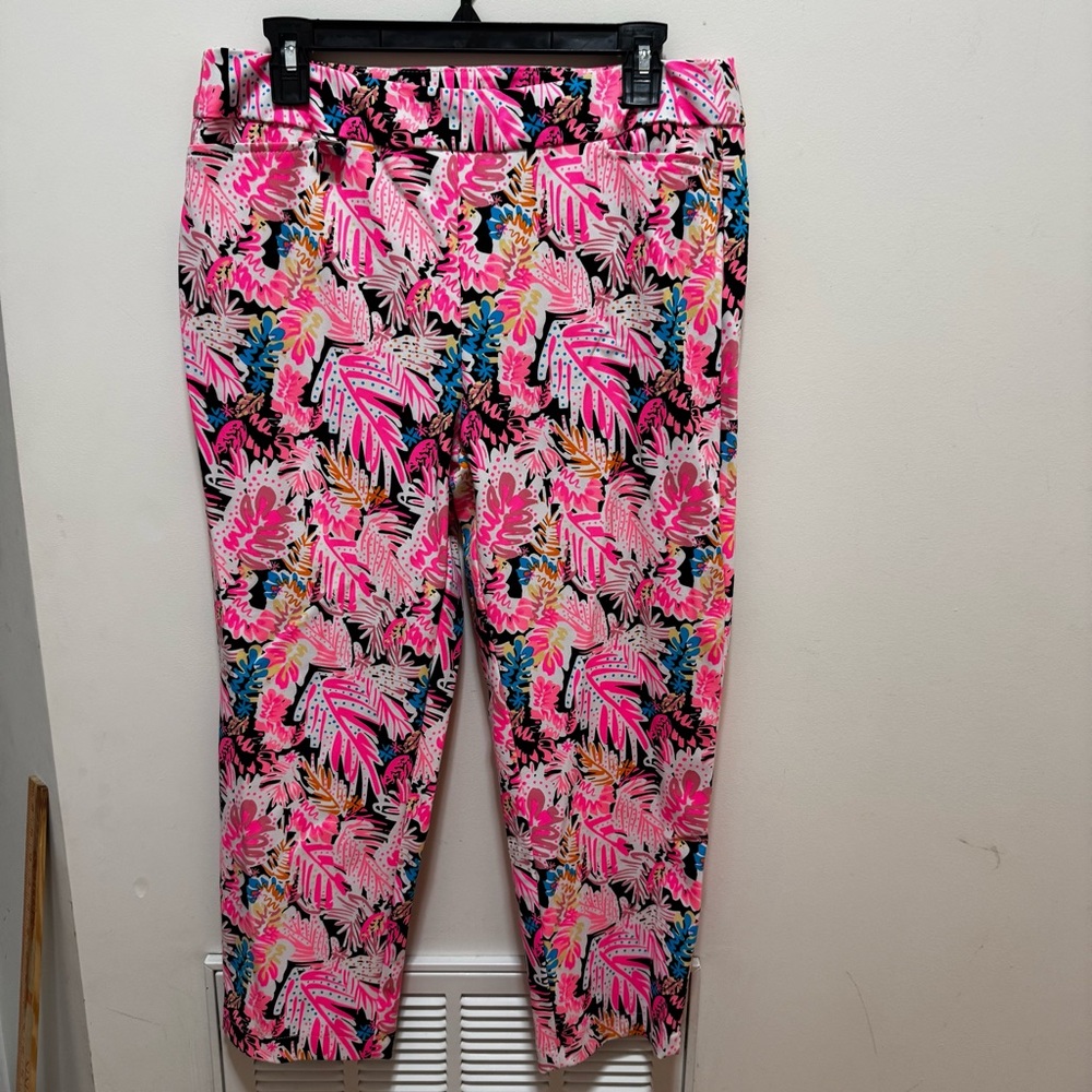 Lulu-B Tropical hot pink Crop Pants cropped size 14